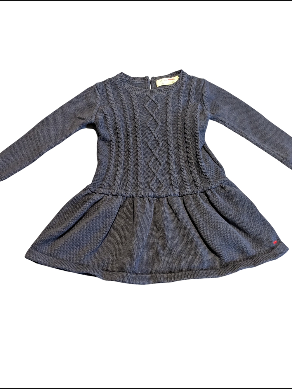 Cable-Knit Navy Long-Sleeve Girls Dress, 2Y